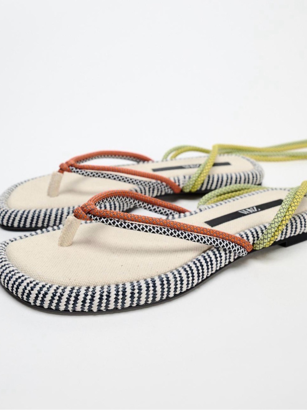 Zara Olive Green and reflective Rope Wrap Sandals - Picture 1 of 4